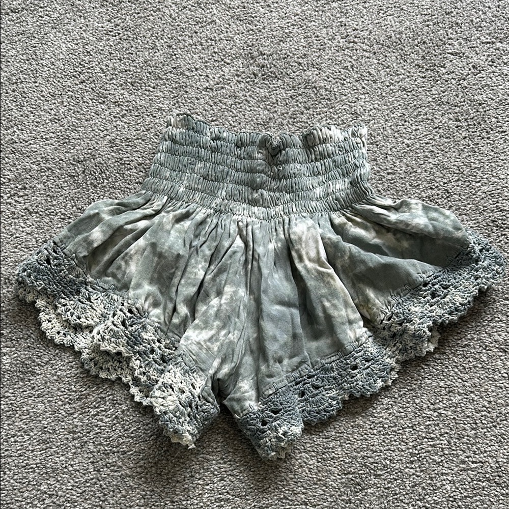 Low Rise Blue/Green Shorts with Lace Trim